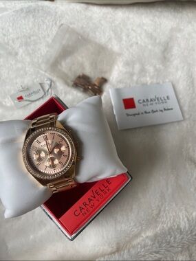 Caravelle New York Rose Gold Crystal Accent Chronograph Watch